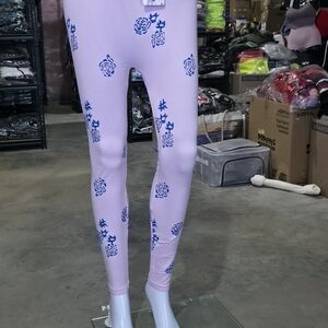 Pink Leggings with Blue Floral Print